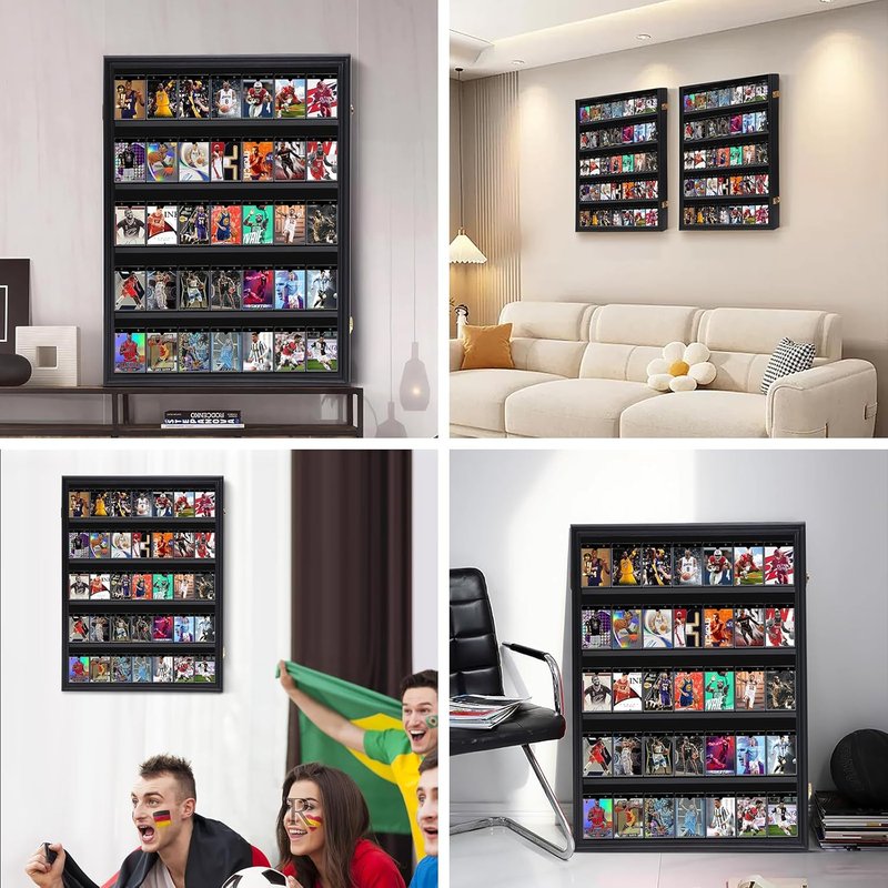 Baseball Card Display Case - Graded Sports Card Holder with 98% UV Protection | Lockable Vertical 3-Pack for 35 Cards