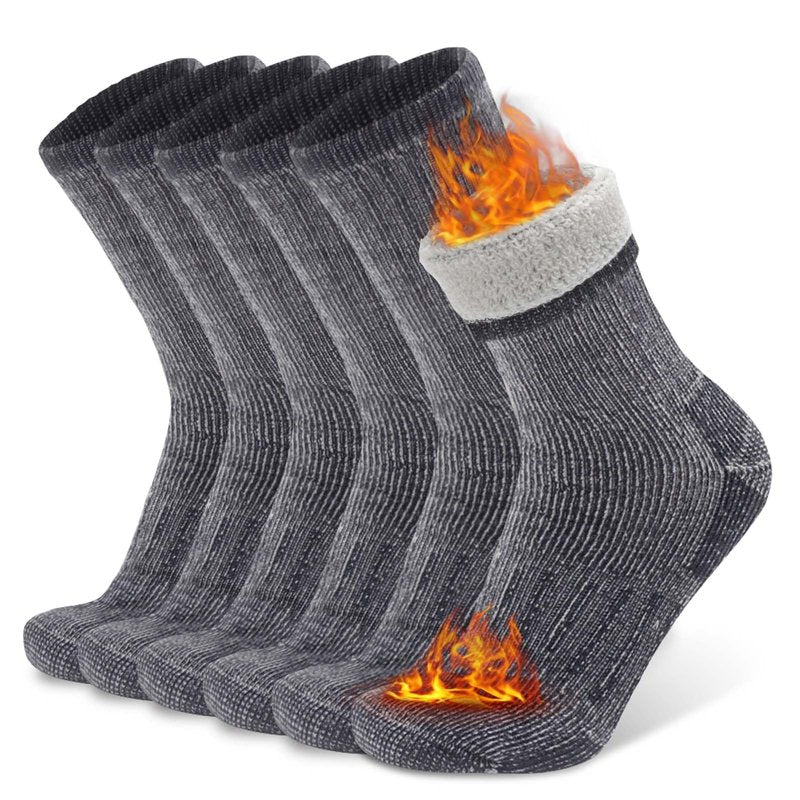 Busy Socks Mens Merino Wool Hiking Crew Athletic Socks Thermal Warm Padded Hiker Socks for Winter Outdoor Work Hiking Camping Walking, Large, 3 Pairs 3 Pairs Light Grey