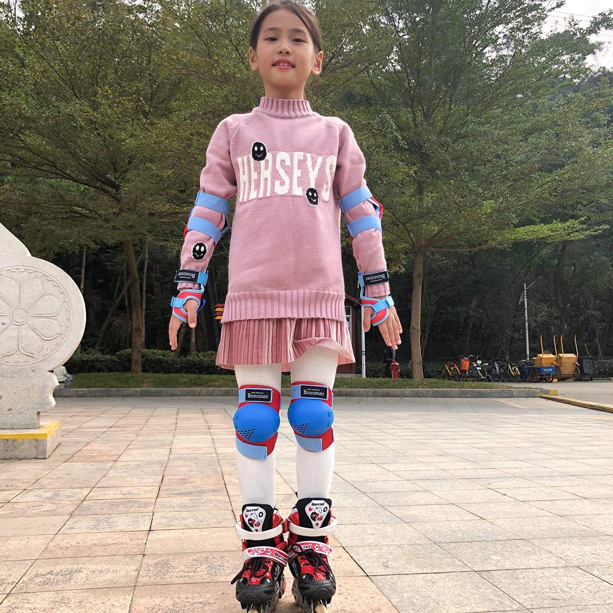 BOSONER Kids Knee Pads Set for 3-15 Year, Knee Elbow Pads and Wrist Guards for Boys/Girls, Child Protective Gear for Biking, Skating, Skateboarding, Roller Skating, Cycling, Scooter