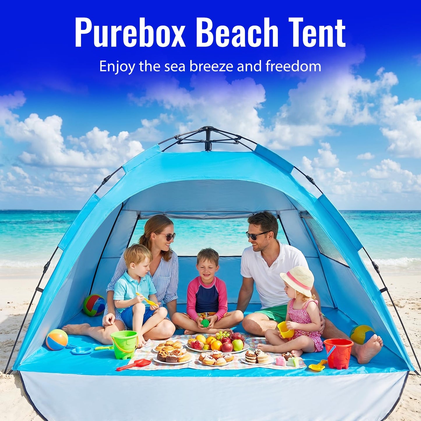 Pop Up Beach Tent Sun Shelter – Easy Set up in 3S Instant, Tents for 4/5 Person Beach Umbrella Sun Shelter Shade, UV 50+ Protection, Wind Resistant, Lightweight Portable Baby Tents Shade for Family