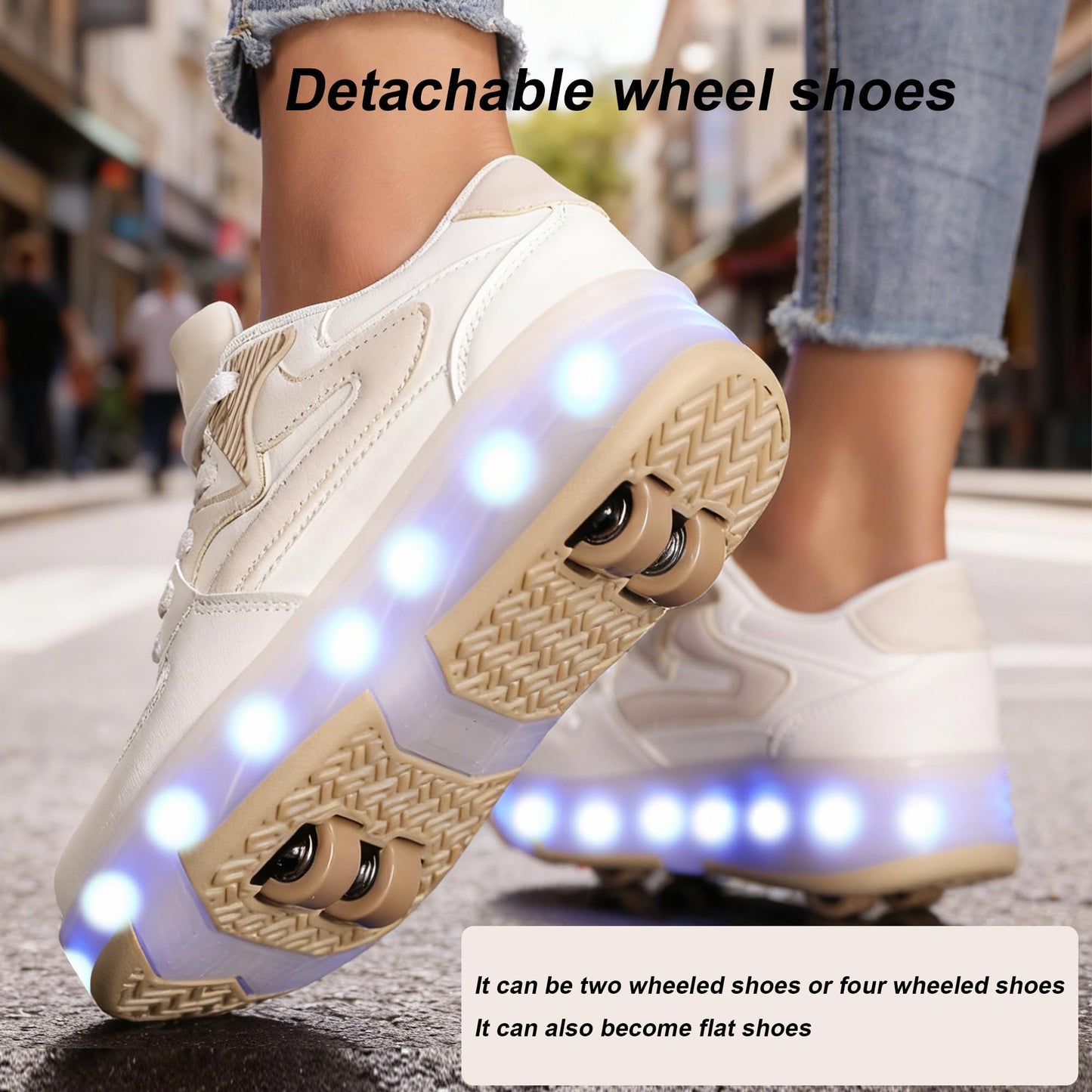 Ufatansy Roller Skates Shoes for Kids Girls Boys 4 Detachable Wheels Roller Sport Shoes 16 Modes Colorful LED Lights Rechargeable Fashion Sneakers Footwear Gifts