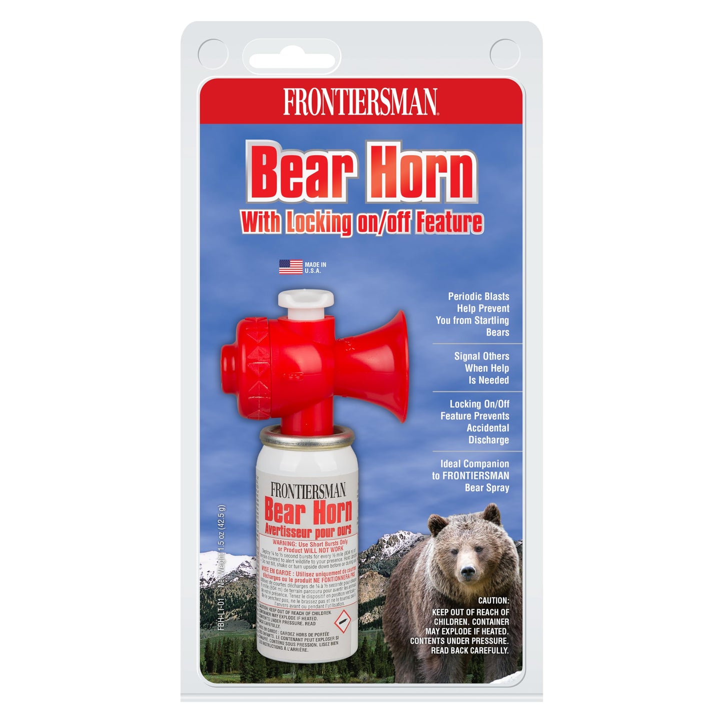 SABRE Frontiersman Bear Horn with On/Off Locking Top, 130dB Heard Up to 0.5-Miles Away Helps Keep Bears Away, Compact & Reusable with 60 1/4-Second Bursts