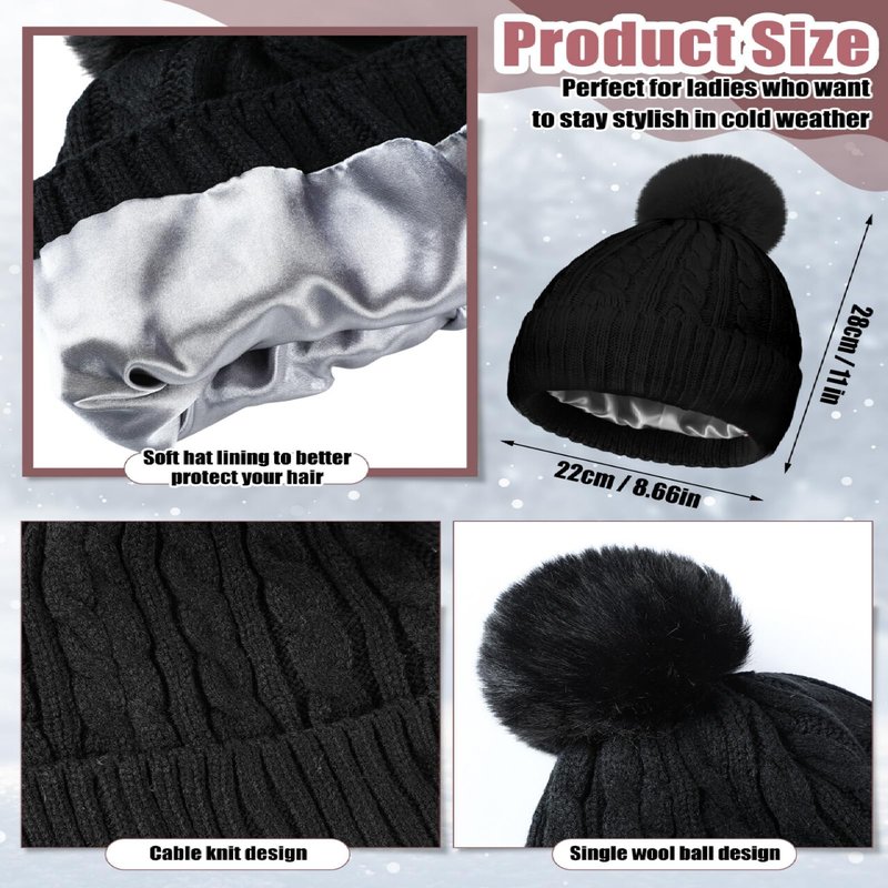Suhine 8 Pcs Women Hat Scarf Gloves and Earmuff Set Winter Knit Beanie Pompom Hat Warm Touch Screen Gloves for Men Adult(Black, Gray,Stain,Chunky Twist Style)