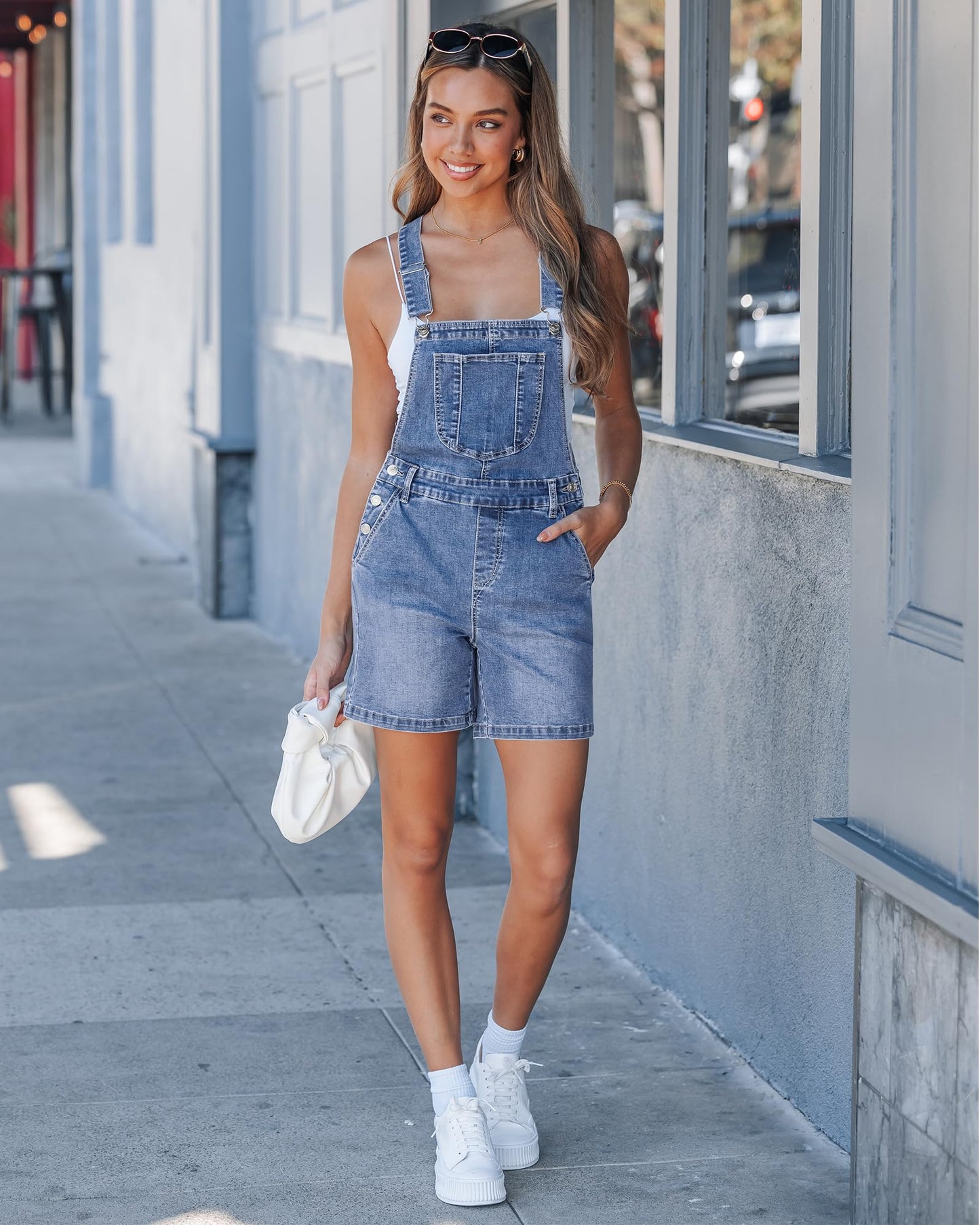 luvamia Denim Overalls for Women Loose Fit Baggy Jean Shorts Overall Bib Summer Casual Stretchy Adjustable Shortalls