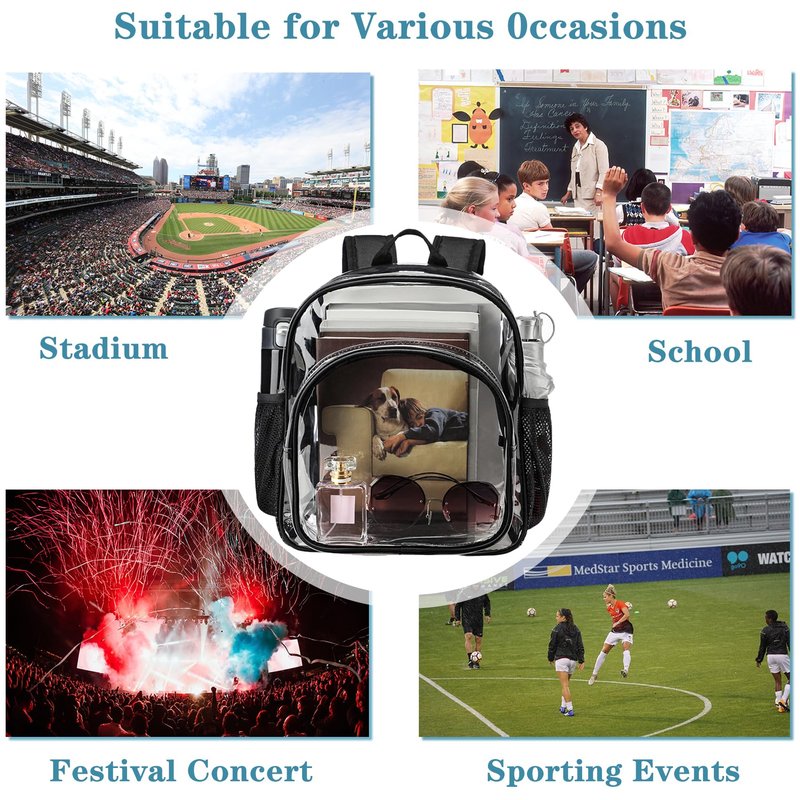 KUI WAN Clear Backpack Stadium Approved 12x12x6 Small Clear Bag for Concert,Work,Festival,Security,Stadium, Coffee
