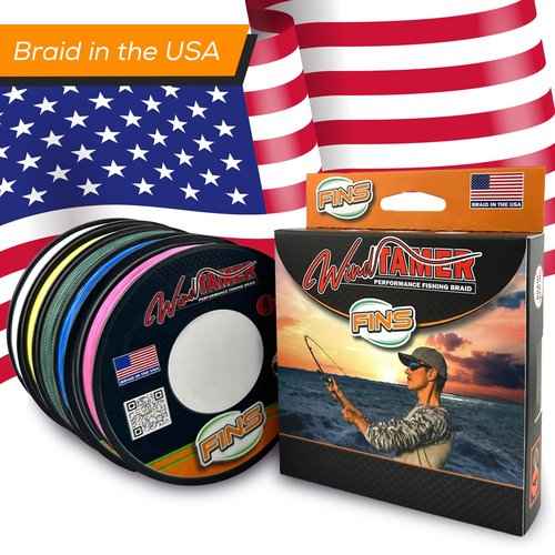 FINS Windtamer Braided Fishing Line - Versatile, Compact Braid for All Fisheries, Reduces Wind Knots and Rod Tip Wraps - High Performance 4-End Braid - Hi-Viz Pink - 80 lb - 500 yds