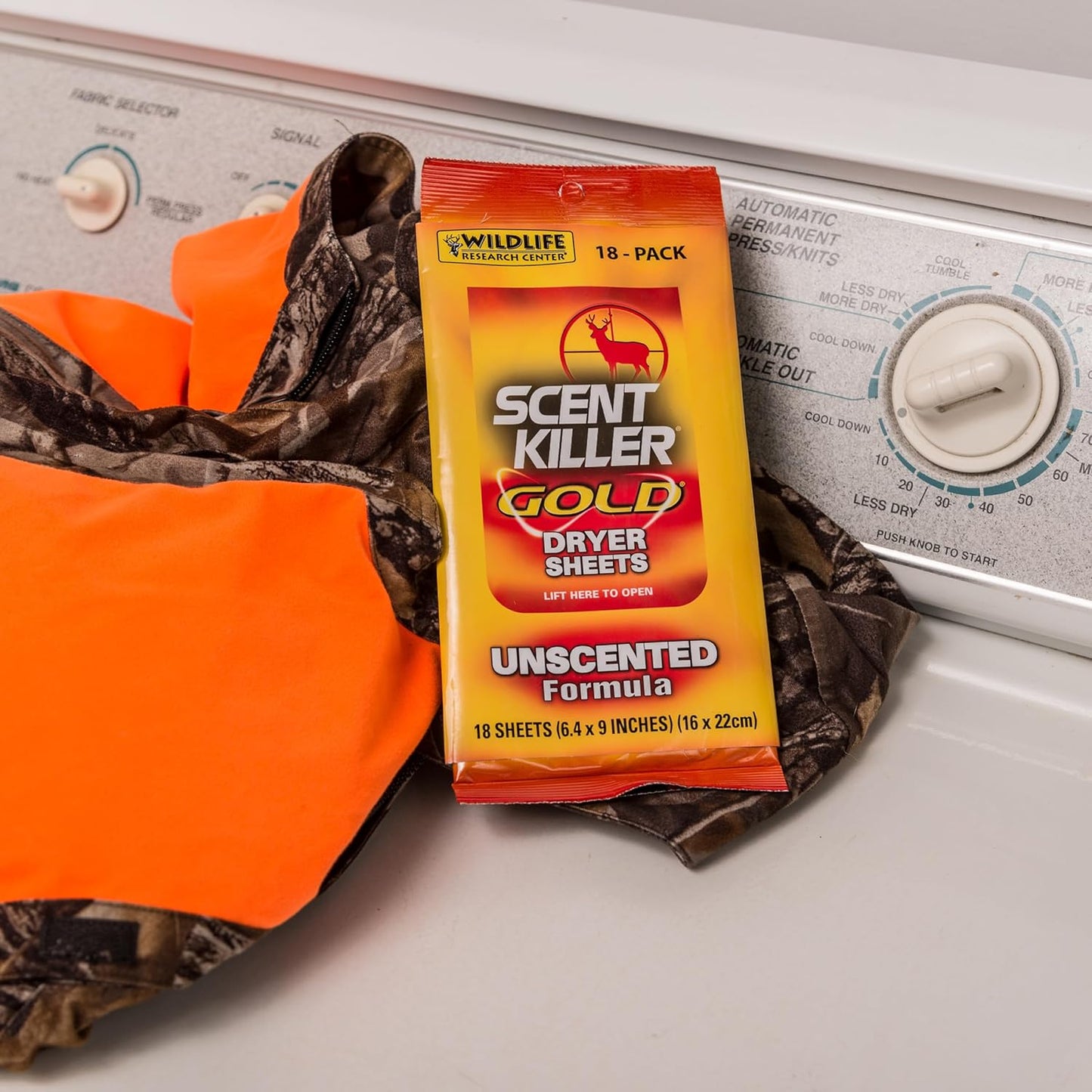 Wildlife Research Scent Killer Gold Dryer Sheets - Unscented, 18 Count | Effective Odor Elimination