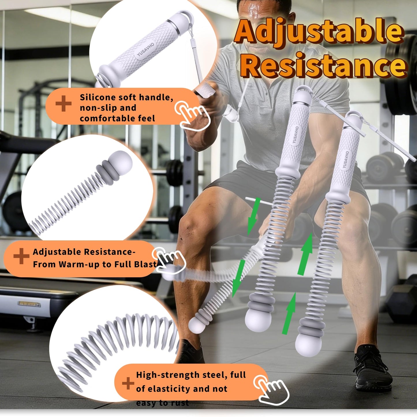 Adjustable Ropeless Battle Ropes for Home Gym for Men & Women, Quiet Air Resistance Heavy Duty Cordless Battle Rope,Exercise Ropes with Variable Resistance, Strength & Low-Impact Cardio for HIIT