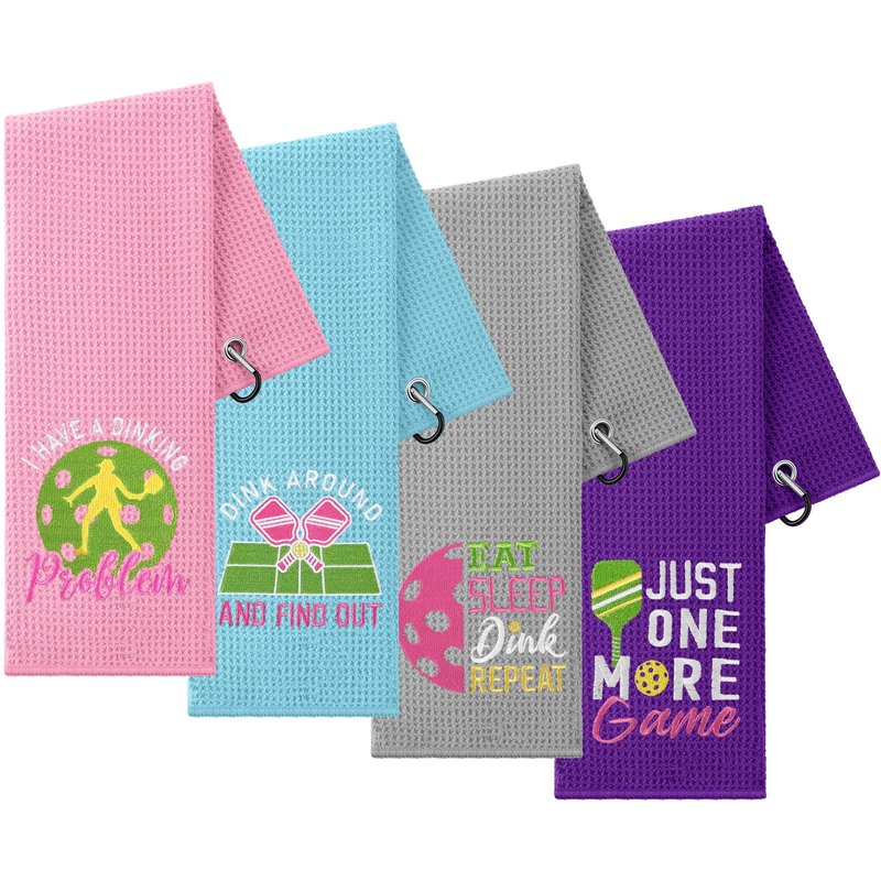 Hosuly 4 Pcs Dinkball Towel 16" x 24" Microfiber Waffle Athletic Towel with Clip Dinkball Lover Gift for Men Women Pi Day Mothers Day Party Favors(Women,Vivid)