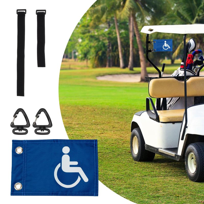 KVMORZE Golf Cart Flag with Straps, Double Sided Handicap Flag Golf Cart Mount for Seniors Handicapped Disability, Disabled Golf Flag Holder Easy Installation, 8" L x 6" H, 4 Pack