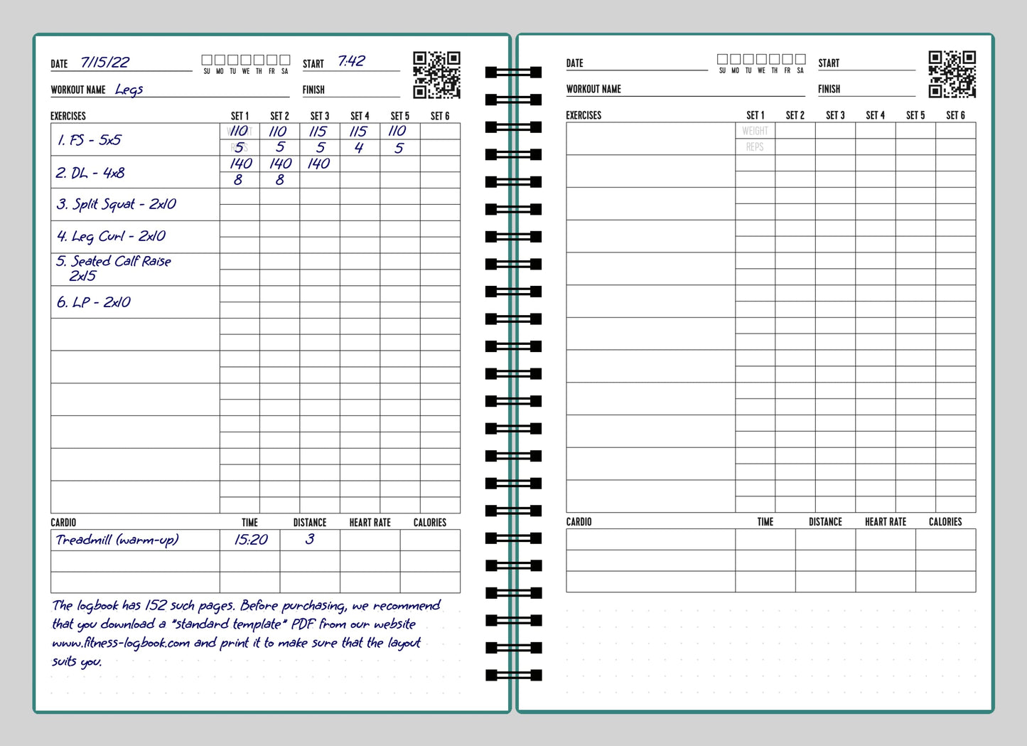 Fitness Logbook (Green) - A5 Undated Workout Journal For Men & Women - Plastic Cover & Thick Paper - Planner Log Book To Track Weight Loss, Muscle Gain, Gym Exercise, Bodybuilding Progress