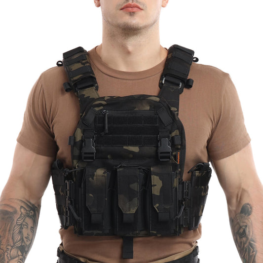 Tuxapo Tactical Molle Vests with Triple mag Pouch and Side Cummerbund Pouches, Quick Release Vests for Men