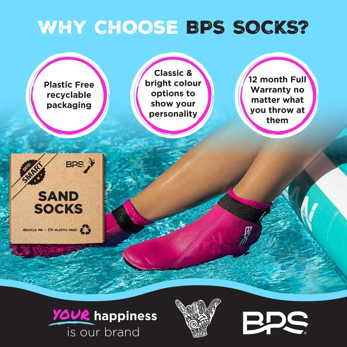 BPS 'Smart Sock' 3mm Neoprene Beach Water Socks Low Cut - for Surfing Swimming and Sand Activities Flexible Dive Socks Glued & Stitched Anti-Slip Wetsuit Boots for Men Women (Pink, XXXL)