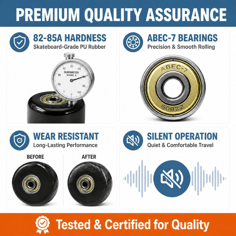 Luggage Wheels Replacement Kit 4PC 2Inch PU Wheels with ABEC-7 Ball Bearing Full Set Repair Tool for Suitcase Travel Box Inline Skate Hand Trolley