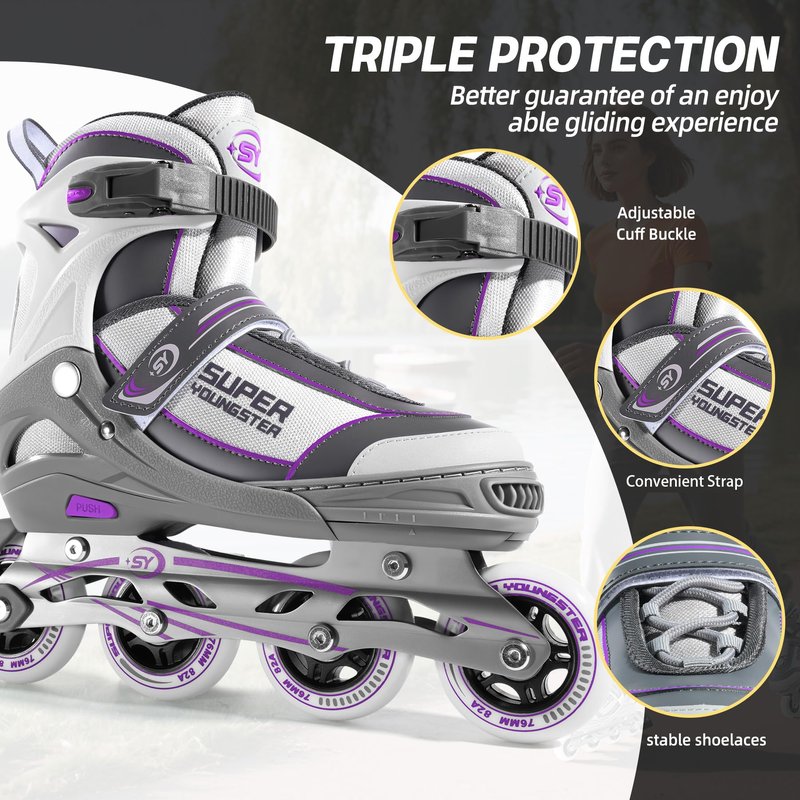 SUPER YOUNGSTER Women's Adjustable Inline Skate, Roller Skates Blades for Female Adults