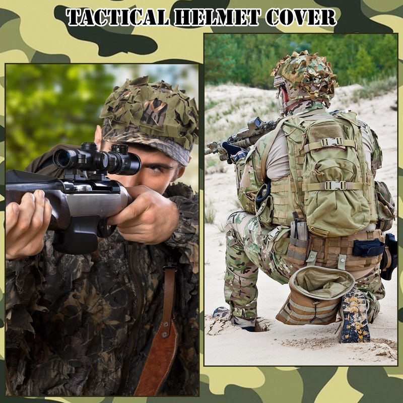 Motionchic 4 Pcs Helmet Cover Tactical Scrim Airsoft Leaf Cover Camo Military Gear Combat Fast Tactical Accessories Military Paintball Hunting Shooting Gear, Helmet Not Included
