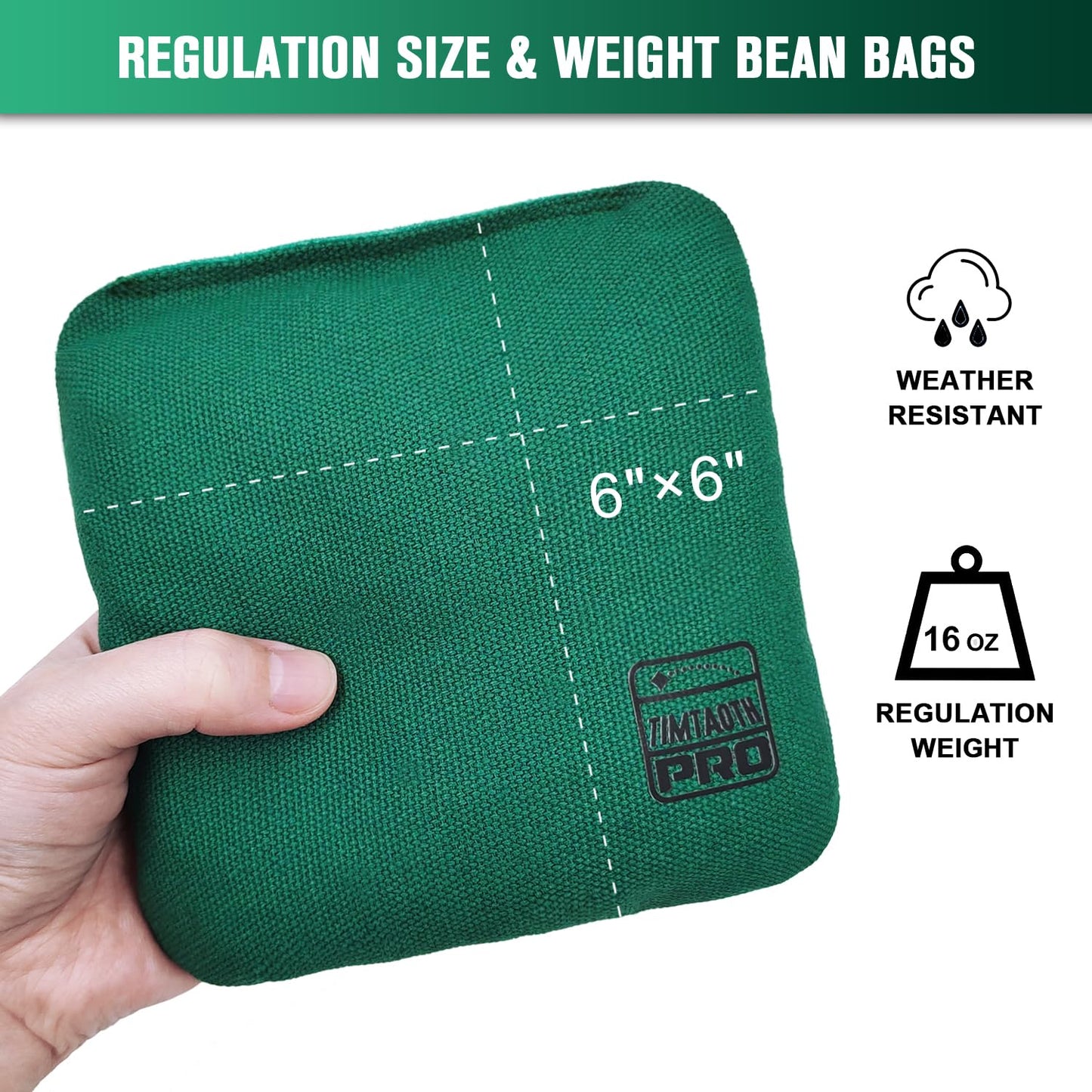 Timtaoth Dual Sided Corn Hole Bags Professional Cornhole Bags Set of 8 Regulation Size Weight Pro Corn Hole Bean Bags Slick and Stick (Dark Green&Orange)