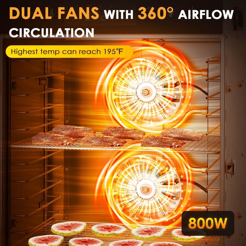 Food Dehydrator Machine - 12 Stainless Steel Trays, Digital Timer & Adjustable Temp Control for Jerky, Fruits | BPA-Free, Overheat Protection, Recipe Book Included