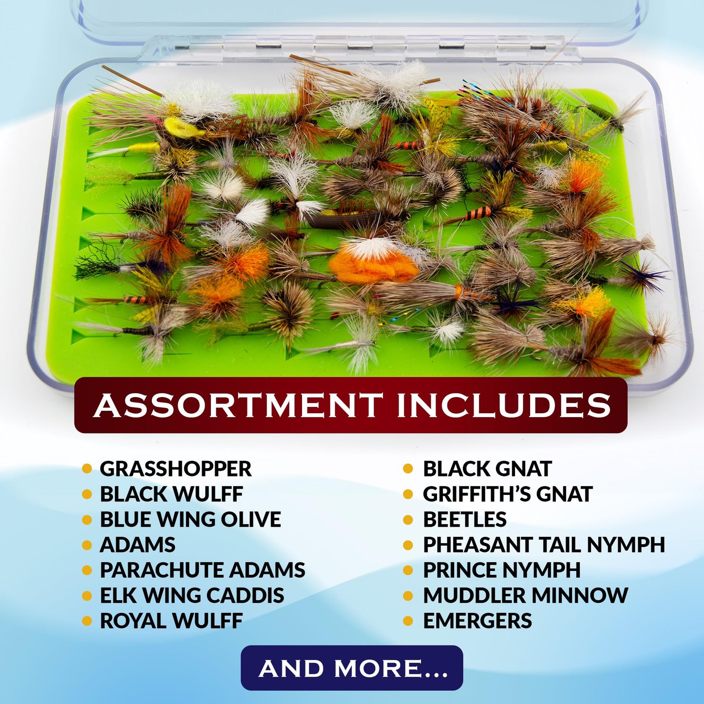RoxStar Lures Dry Fly Assortment for Trout | 60 Hand Tied Fishing Flies | Match the Hatch Variety Pack | Sizes #8–#20 | Proven River, Stream & Lake Patterns