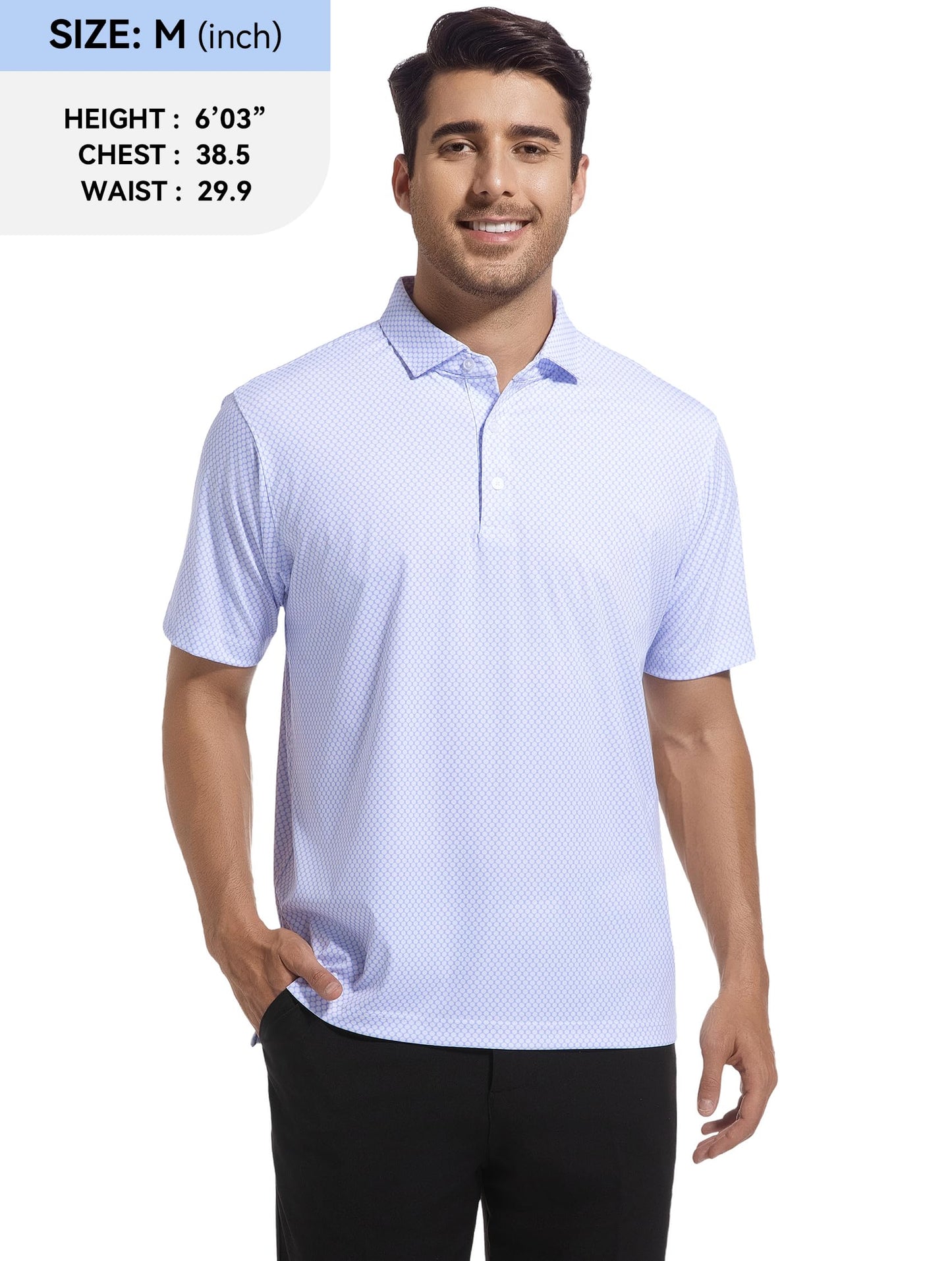 Esabel.C Mens Golf Shirts Print Moisture Wicking Short Sleeve Performance Dry Fit Stretch Active Polo Shirts for Men,BlueWhiteRing,XL