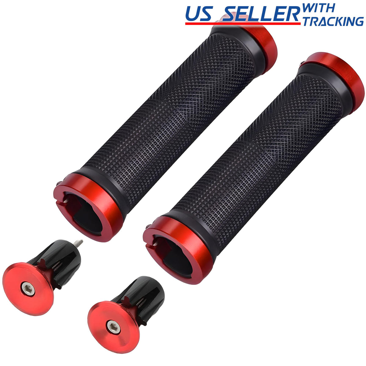 Ergonomic Bicycle Handlebar Grips with Aluminum Alloy End Plugs - Comfortable Non-Slip Fit