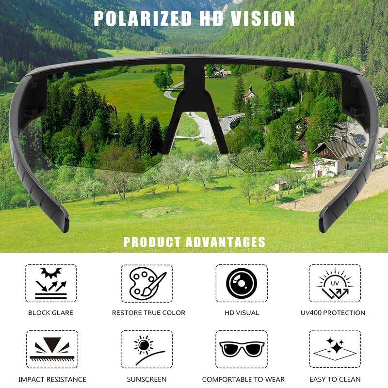 GRFISIA Polarized Fit Over Glasses Sunglasses for Men Women, UV Protection Sports Wrap Around for Driving Cycling Fishing