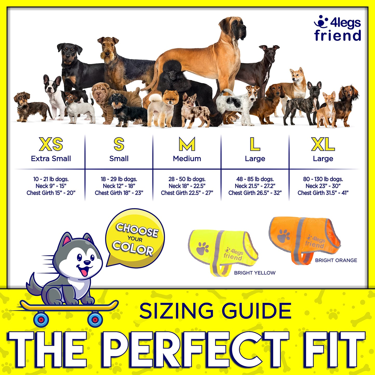 4LegsFriend Safety Reflective Vest for Dogs - High Visibility for Outdoor Activity Day and Night, Protect Your Pet from Cars & Hunting Accidents
