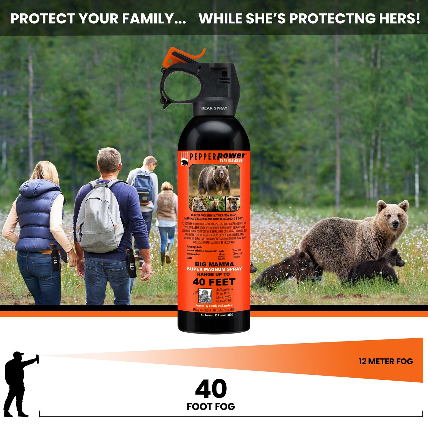 UDAP 18CP Super Magnum Bear Spray, Multi,13.4oz