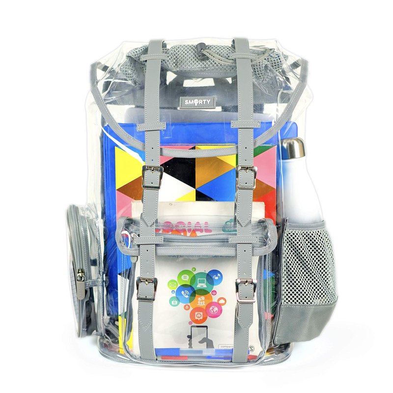 SMARTY Heavy Duty Clear Backpack V2 Durable Transparent See Through Bag (Gray, Large Rucksack)