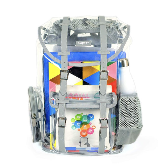 SMARTY Heavy Duty Clear Backpack V2 Durable Transparent See Through Bag (Gray, Large Rucksack)
