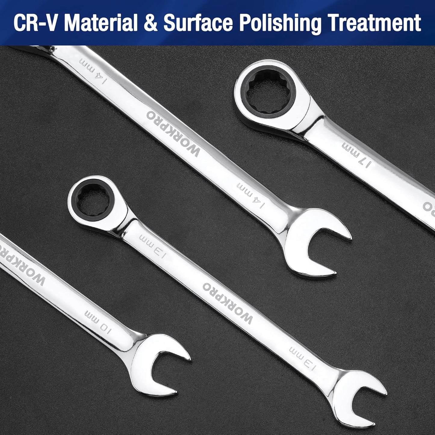 WORKPRO 22-Piece Ratcheting Combination Wrench Set, 72 Teeth, Combo Ratchet Wrenches Set with Organizer Box, Metric 6-18mm & SAE 1/4-3/4"