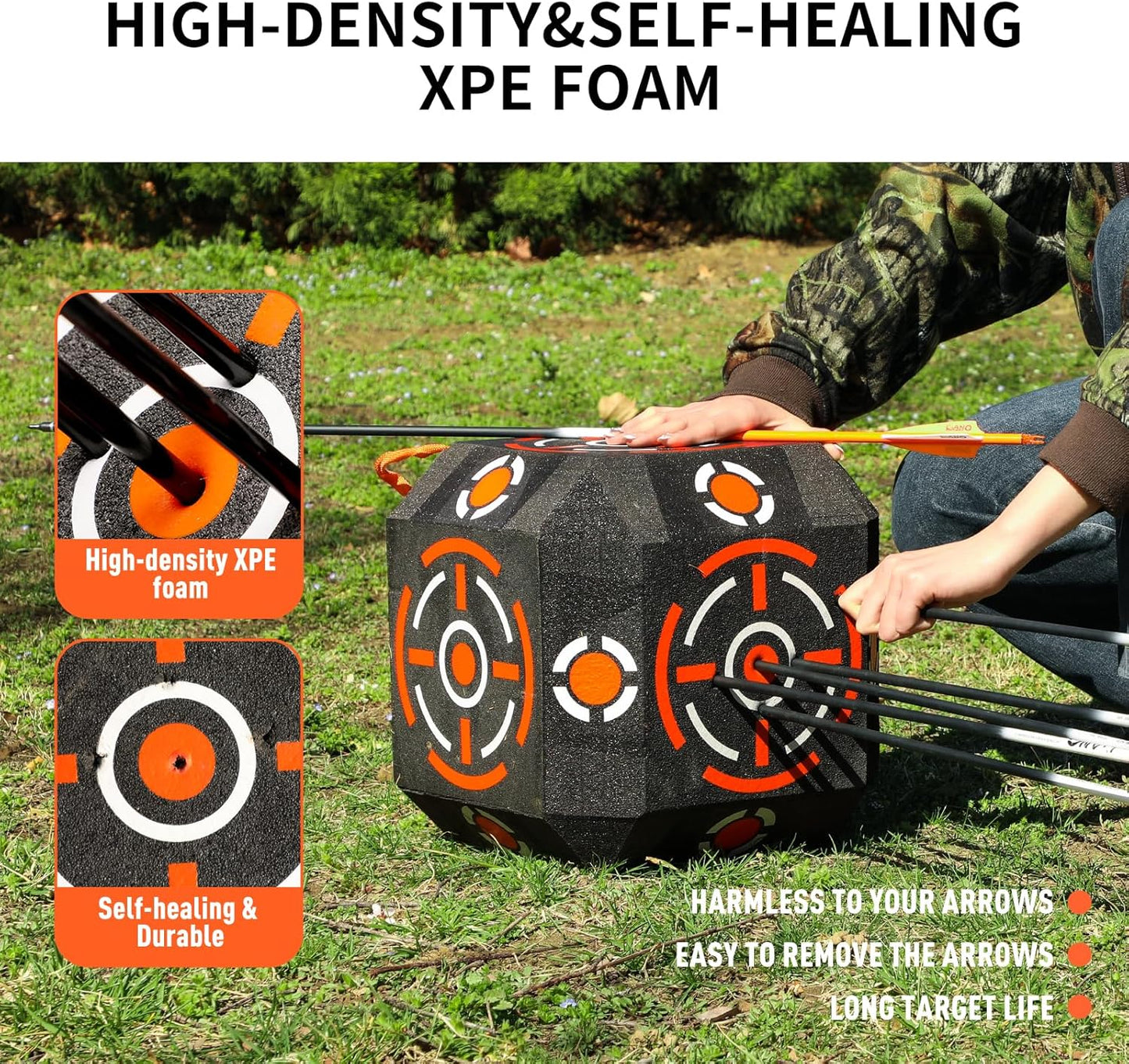 Multi-Sided Archery Target Block - High Polymer Fiber Bow & Arrow Target | Lightweight Handheld Design