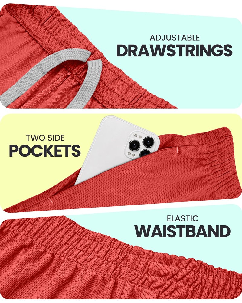 NY Threads Men's Athletic Shorts Quick Dry Loose-Fit Lightweight Running Workout Gym Shorts with Pockets, XX-Large, Red