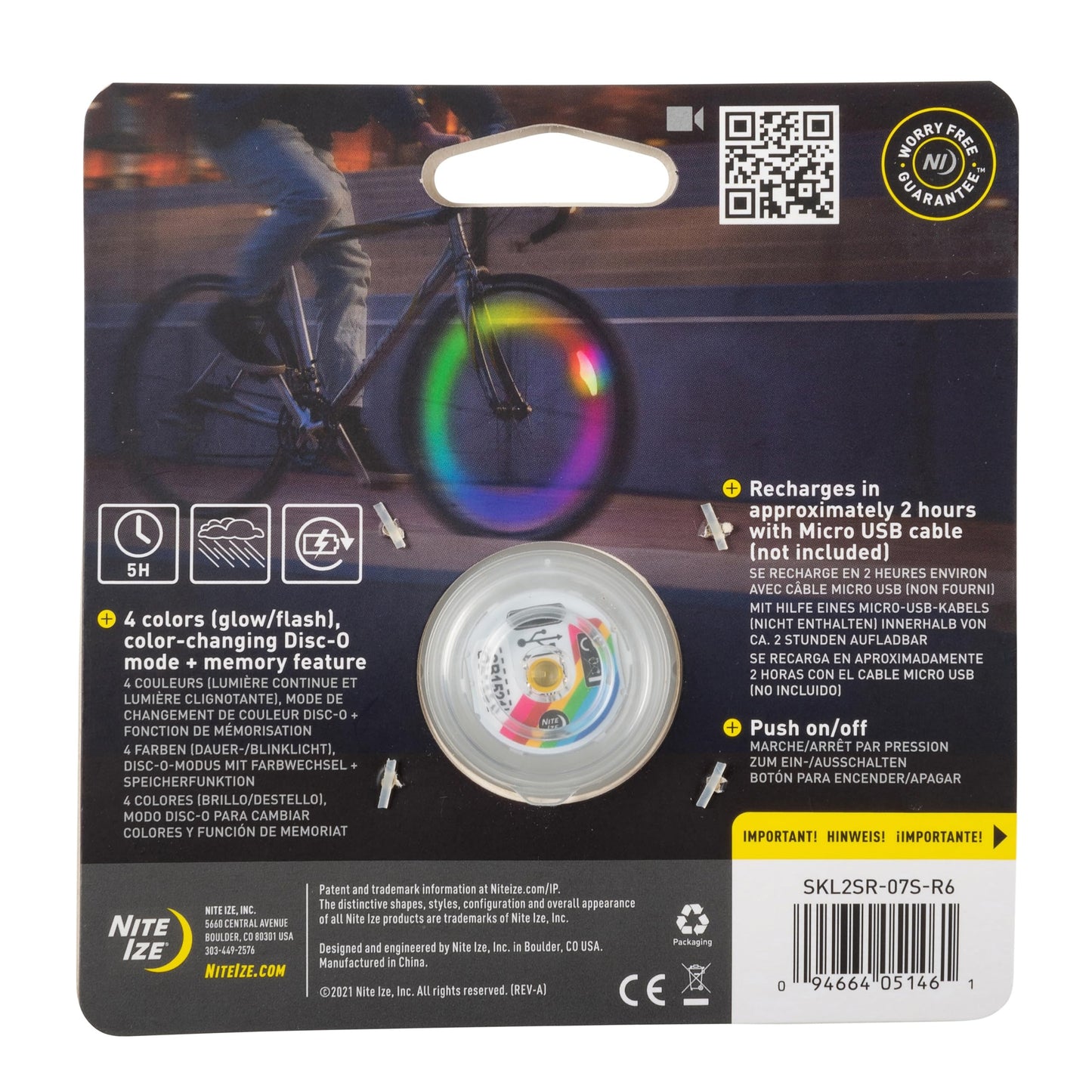 Nite IZE SpokeLit Wheel Light - Bicycle Spoke Light for Visibility and Safety - LED Lights for Bike Wheels - Bicycle Wheel Light - Rechargeable Battery - Disc-O Tech