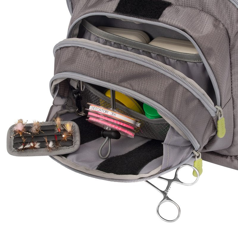 Allen Company Boulder Creek Fly Fishing Chest Pack, Fits up to 6 Tackle/Fly Boxes, Gray/Lime