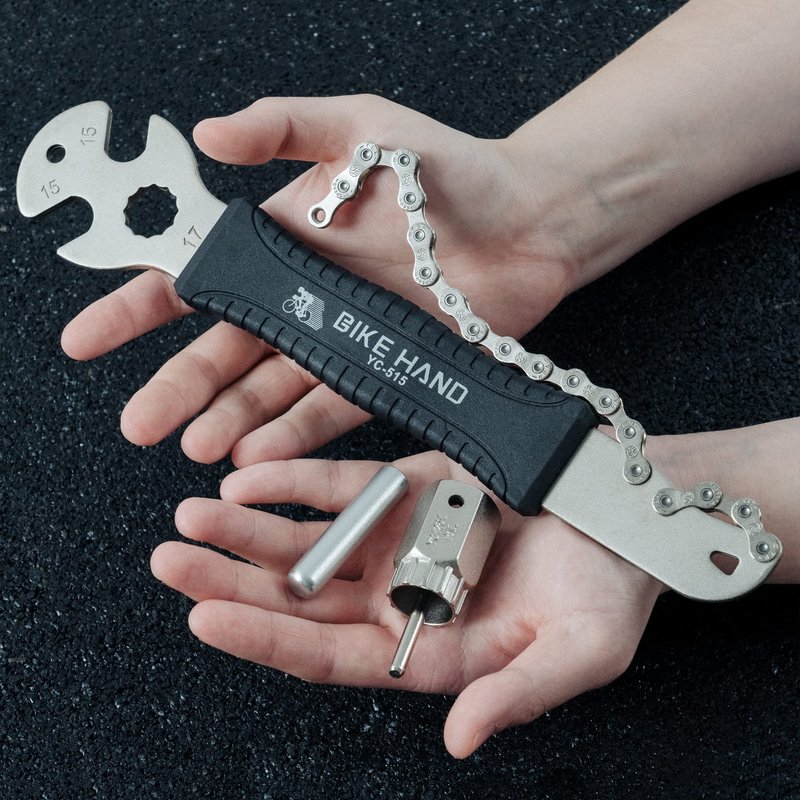 BIKEHAND 2 in 1 Bicycle Cassette Removal Installation Tool Kit with 15mm Pedal Wrench - Chain Whip and Lockring Tool with Detachable 12mm Guide Pin- Compatible with Shimano Sram HG System 7-12 Speed