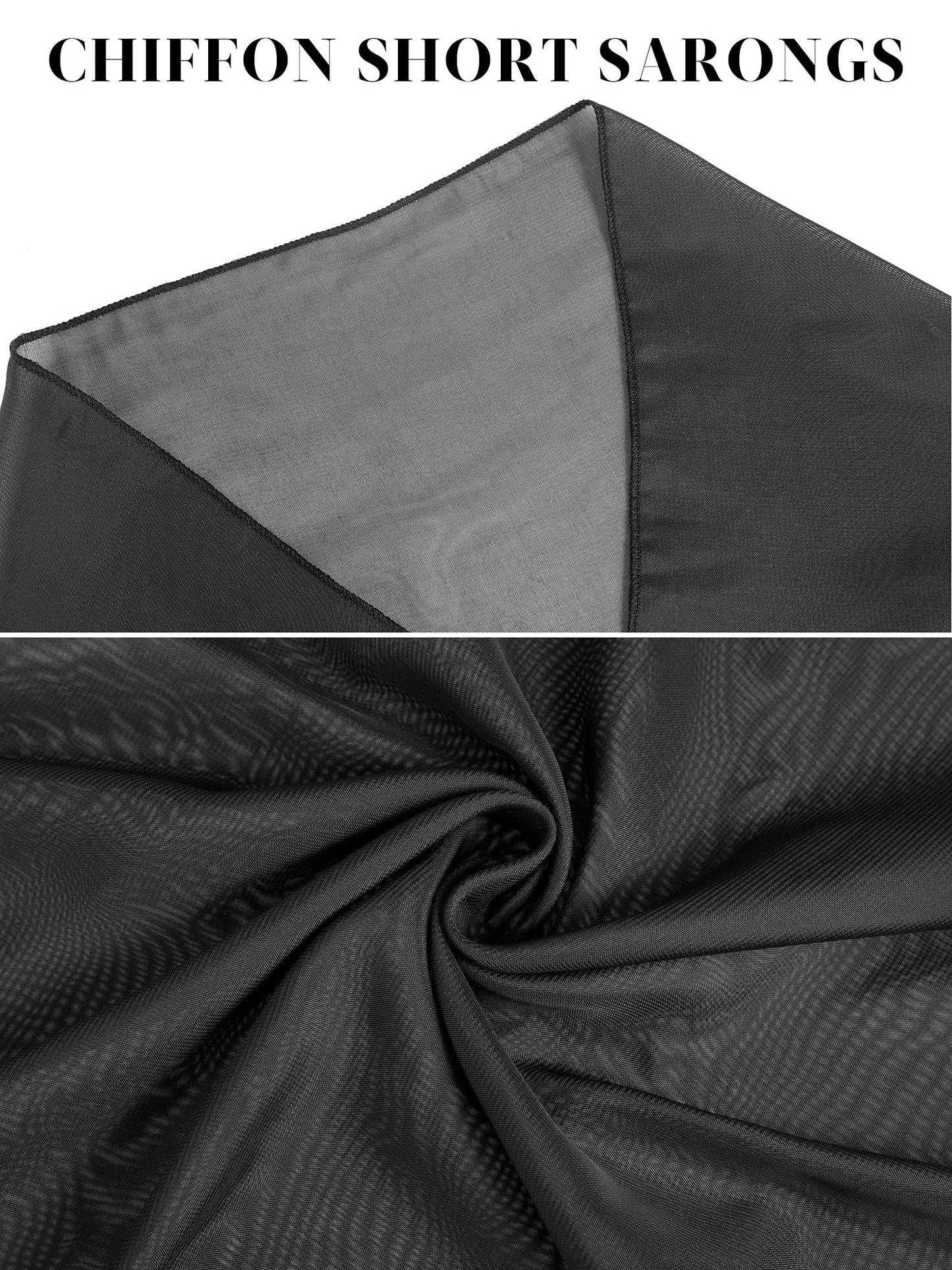 Chuangdi 2 Pieces Sarong Coverups for Women Bathing Suit Wrap Swimsuit Skirt Beach Bikini Cover up Swimwear Chiffon S-L(Black and White)