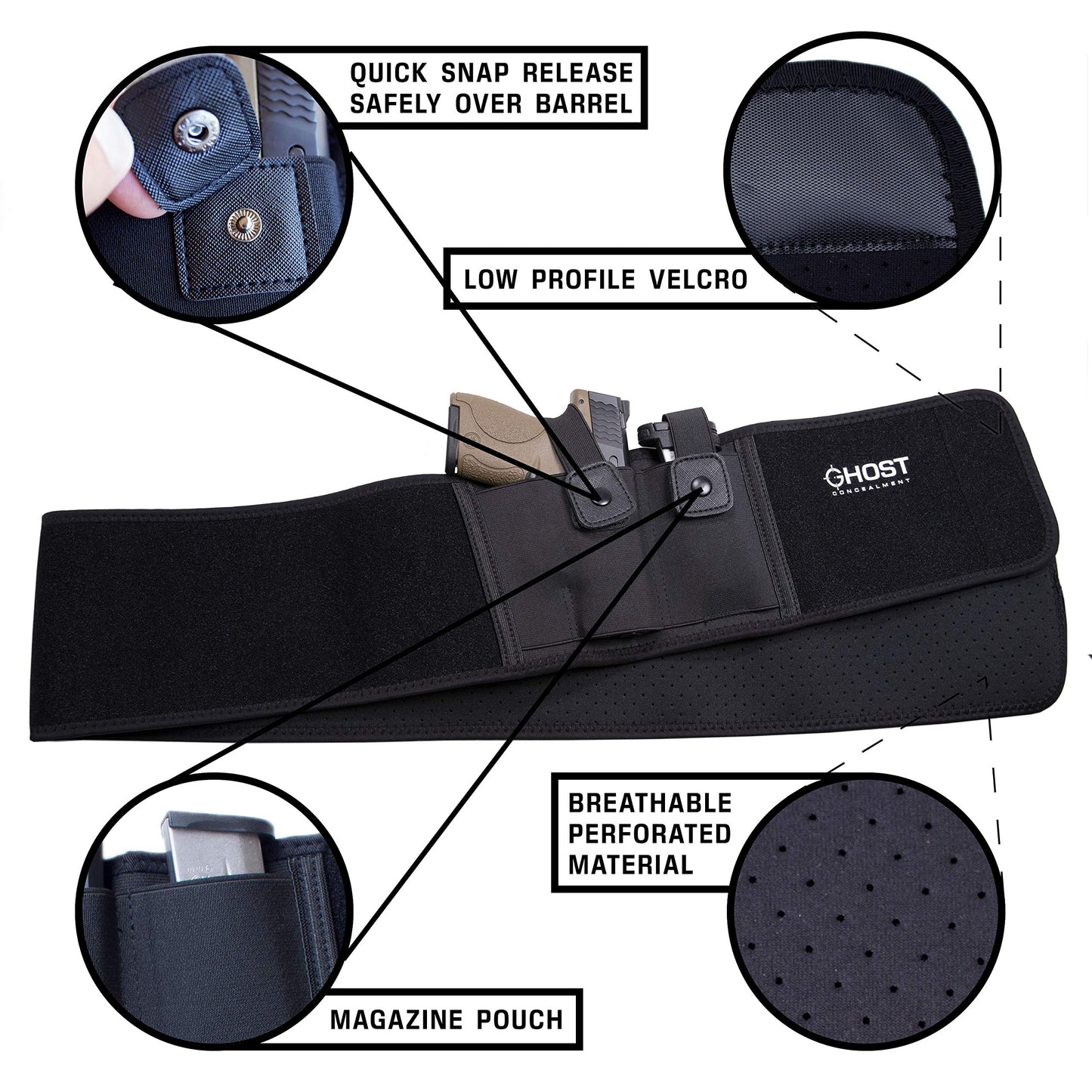 Belly Band Holster for Concealed Carry, Belly Gun Holster for Men Women, Waistband Holster, Airsoft Holster Fits Glock 19 17 42 43, Smith Wesson, Taurus, Ruger (M (40" and Under), Left)