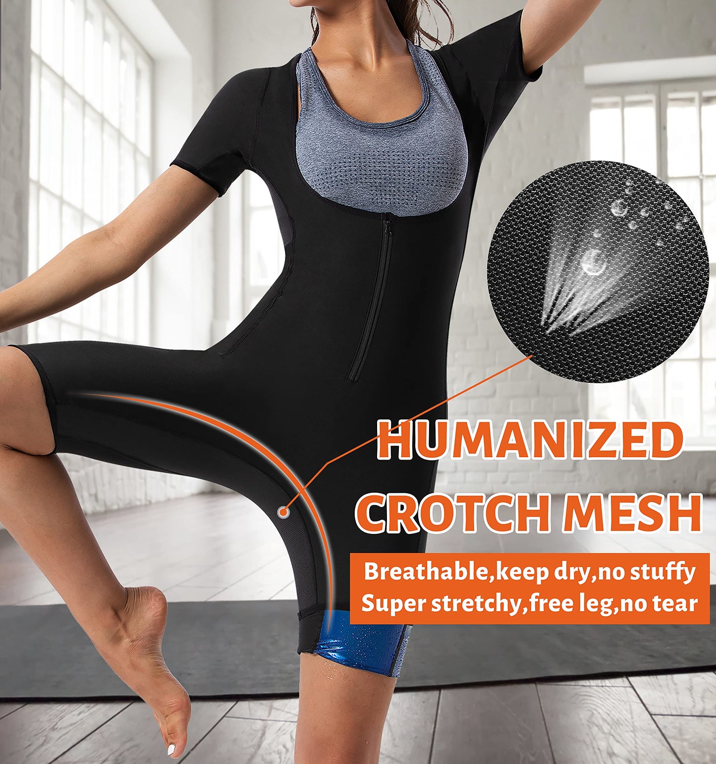 QZSH Women Sauna Jumpsuit Sweat Suit Heat Trapping Workout(7008-01-L)