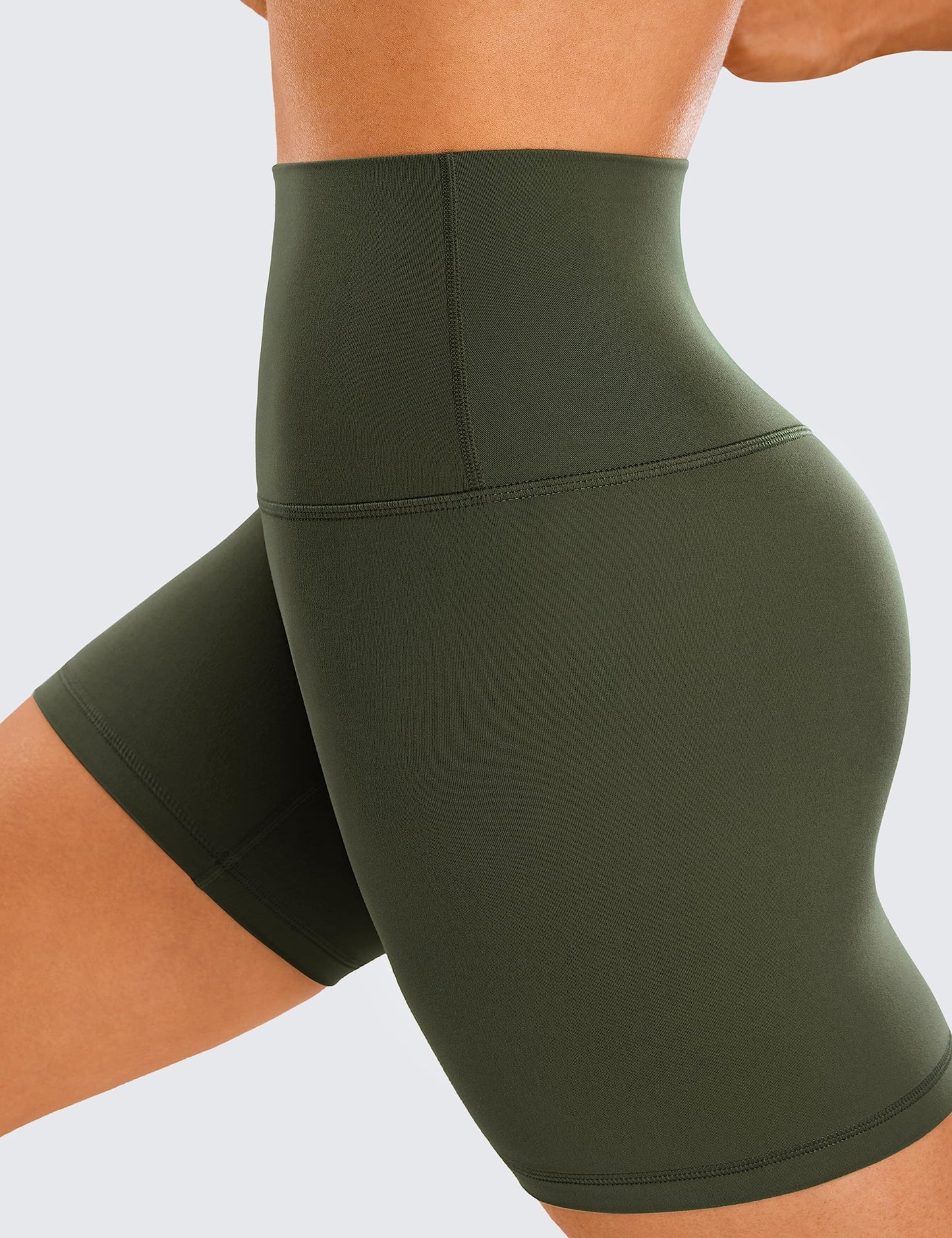 CRZ YOGA ButterLuxe Biker Shorts 6" - High Waisted Workout Running Volleyball Spandex Yoga Womens Olive Green X-Large