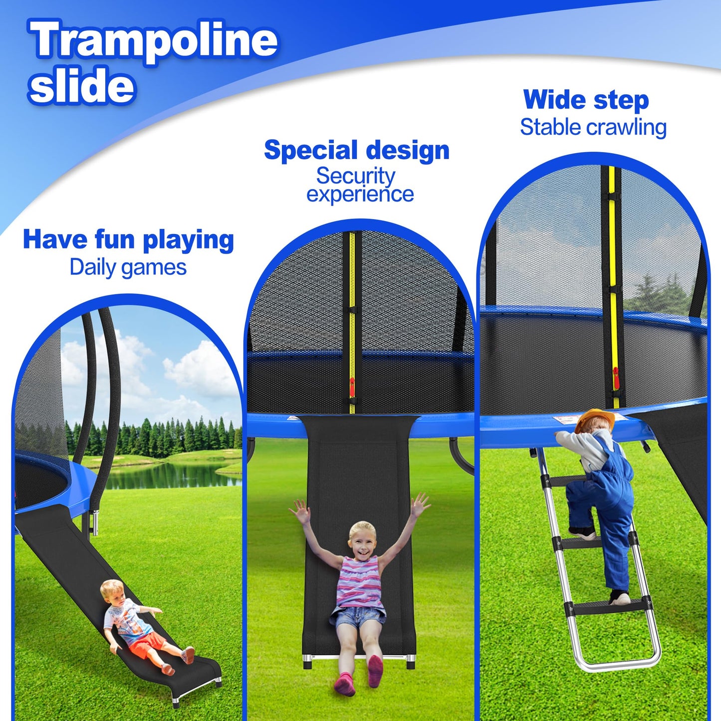 polwkscas Trampoline Ladder, Universal Easy-to-Assemble 3-Step Trampoline Steps with Waterproof Wide Steps, Proof Wide Step, Universal Trampoline Stairs Accessories for Kids Children (Black, 3 Steps)