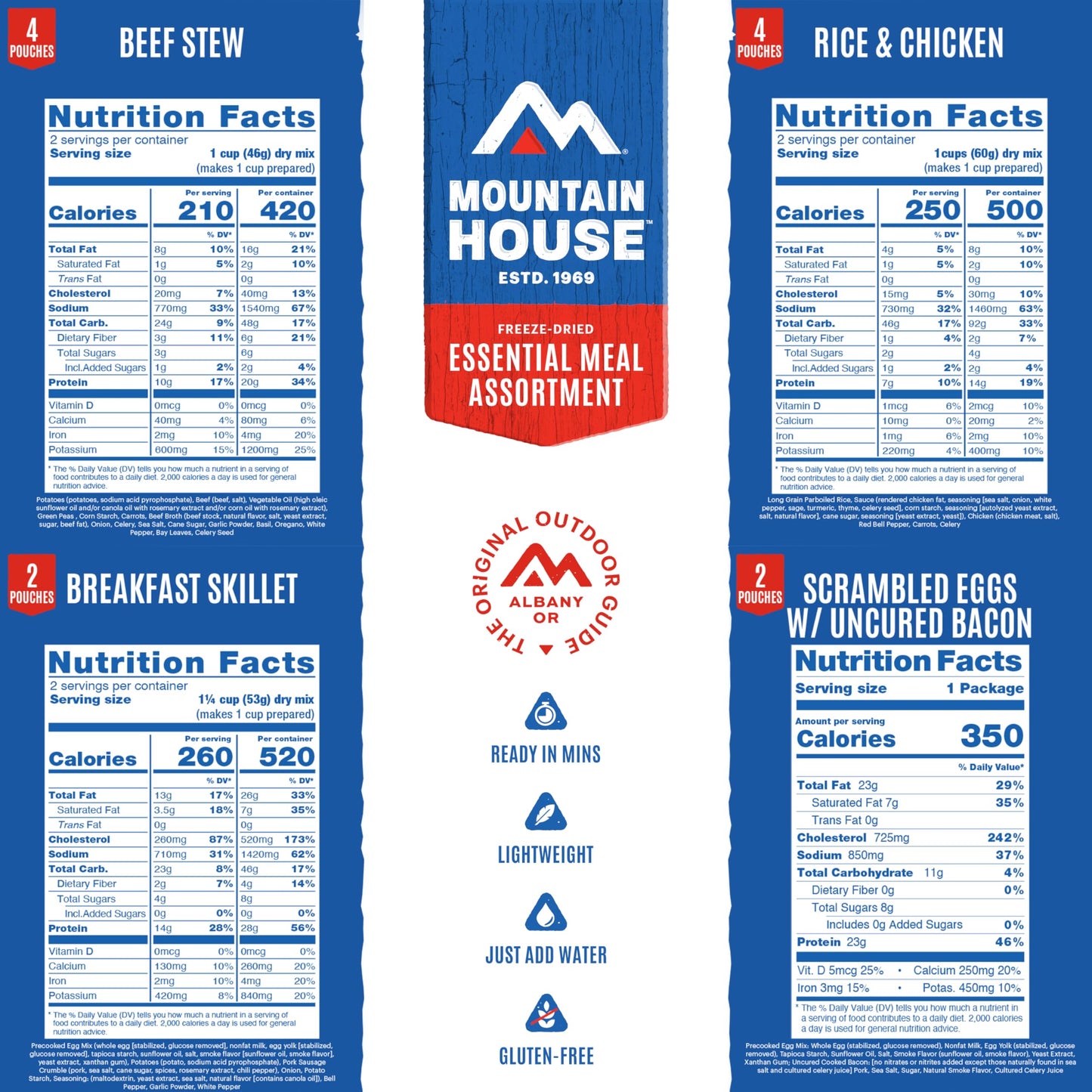Mountain House Essential Meal Assortment Bucket | Freeze Dried Backpacking & Camping Food | 22 Servings | Gluten-Free