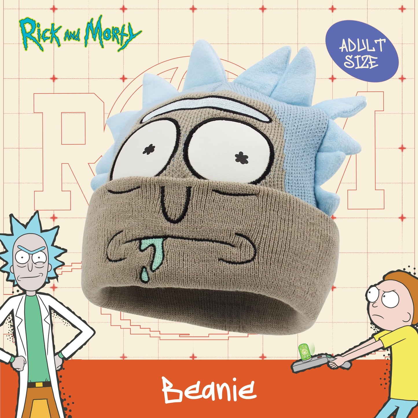 Rick and Morty Beanie Hat, Adult Cuffed Winter Knit Cap for Men and Women, Tan, One Size