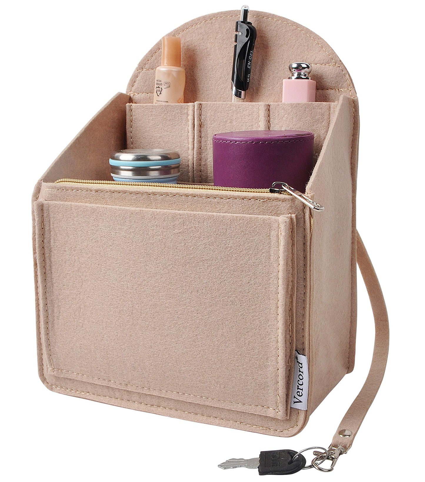 Vercord Felt Backpack Organizer Rucksack Insert Liner Inside Daypack Shoulder Bag Beige Small