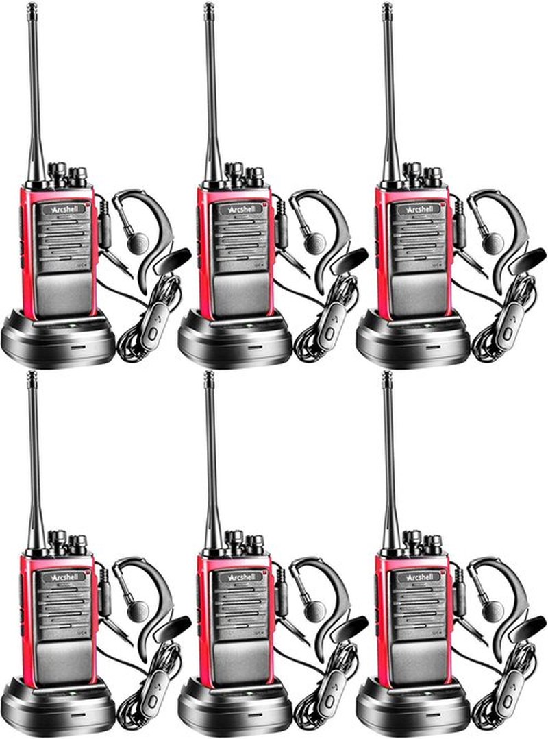 Arcshell Rechargeable Long Range Two-Way Radios with Earpiece 6 Pack Arcshell AR-6 Walkie Talkies Li-ion Battery and Charger Included