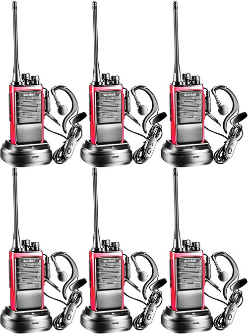 Arcshell Rechargeable Long Range Two-Way Radios with Earpiece 6 Pack Arcshell AR-6 Walkie Talkies Li-ion Battery and Charger Included