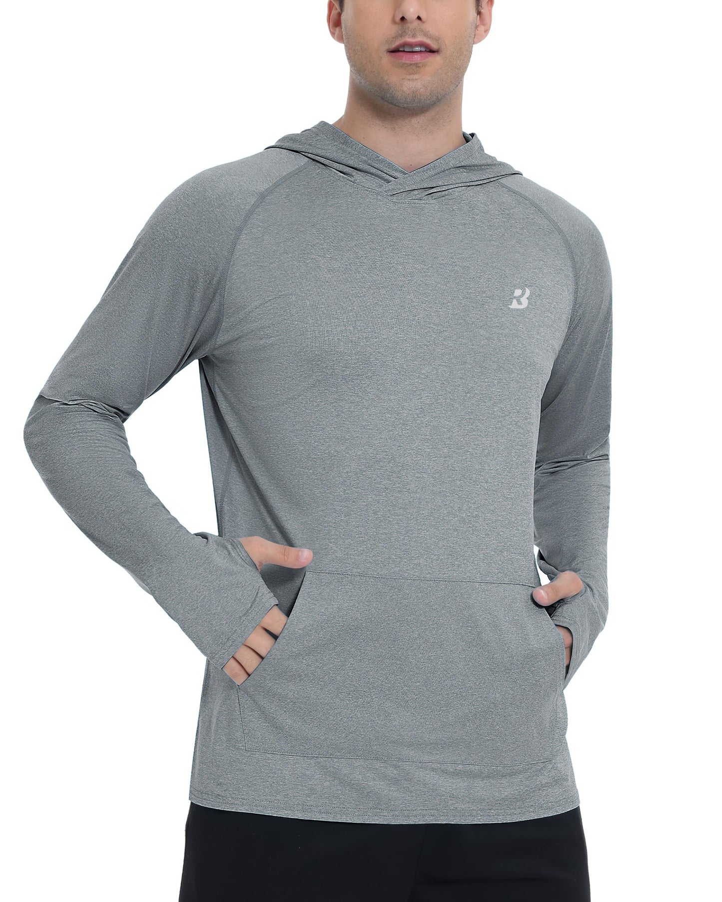 Roadbox UPF 50+ Mens Sun Hoodie, Long Sleeve UV Protection Fishing Shirt with Pocket, Outdoor Running Athletic Rash Guard