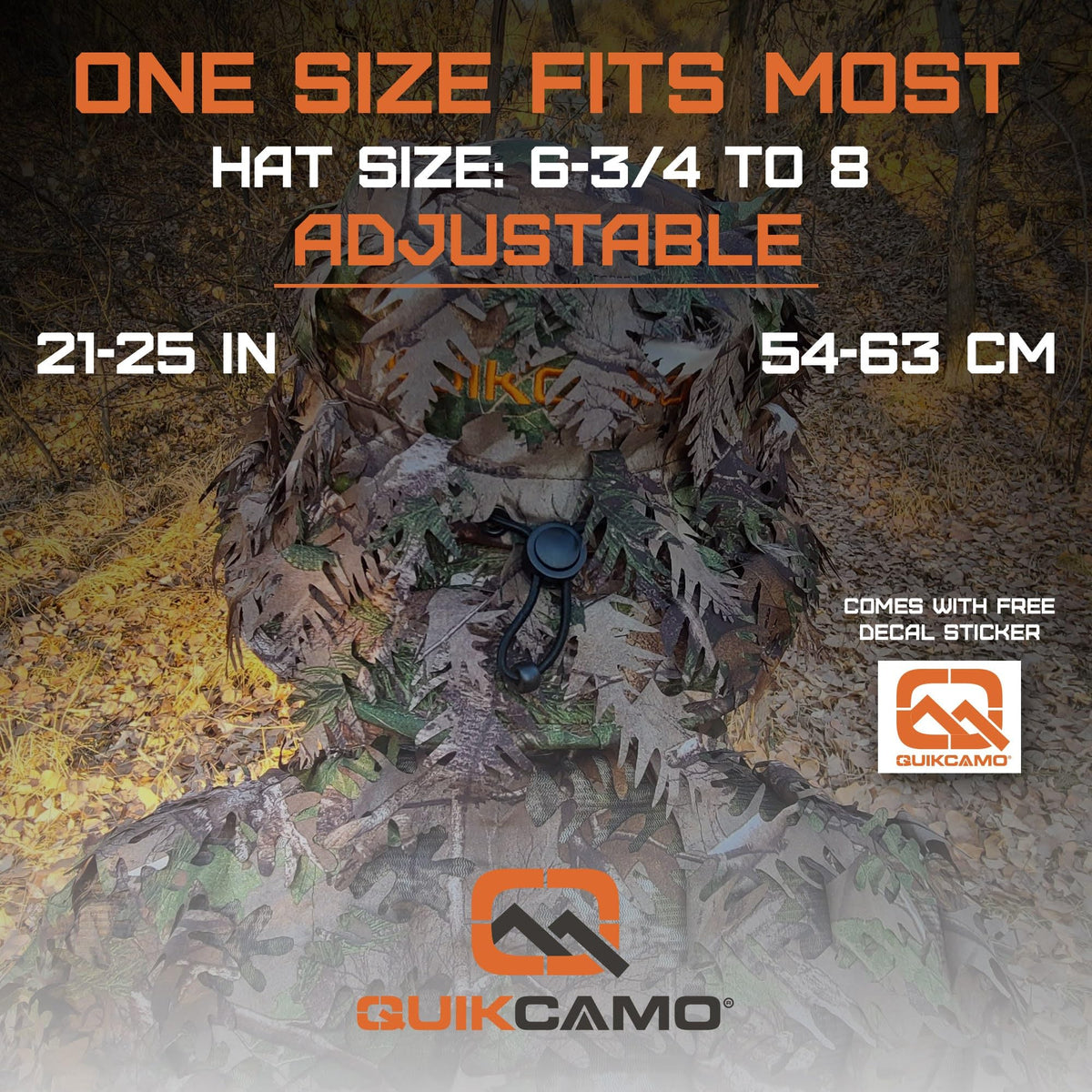 QuikCamo Men’s Mossy Oak Greenleaf 3D Leafy Camo Bucket Hat with Built-In Face Mask for Turkey Hunting - Adjustable Size