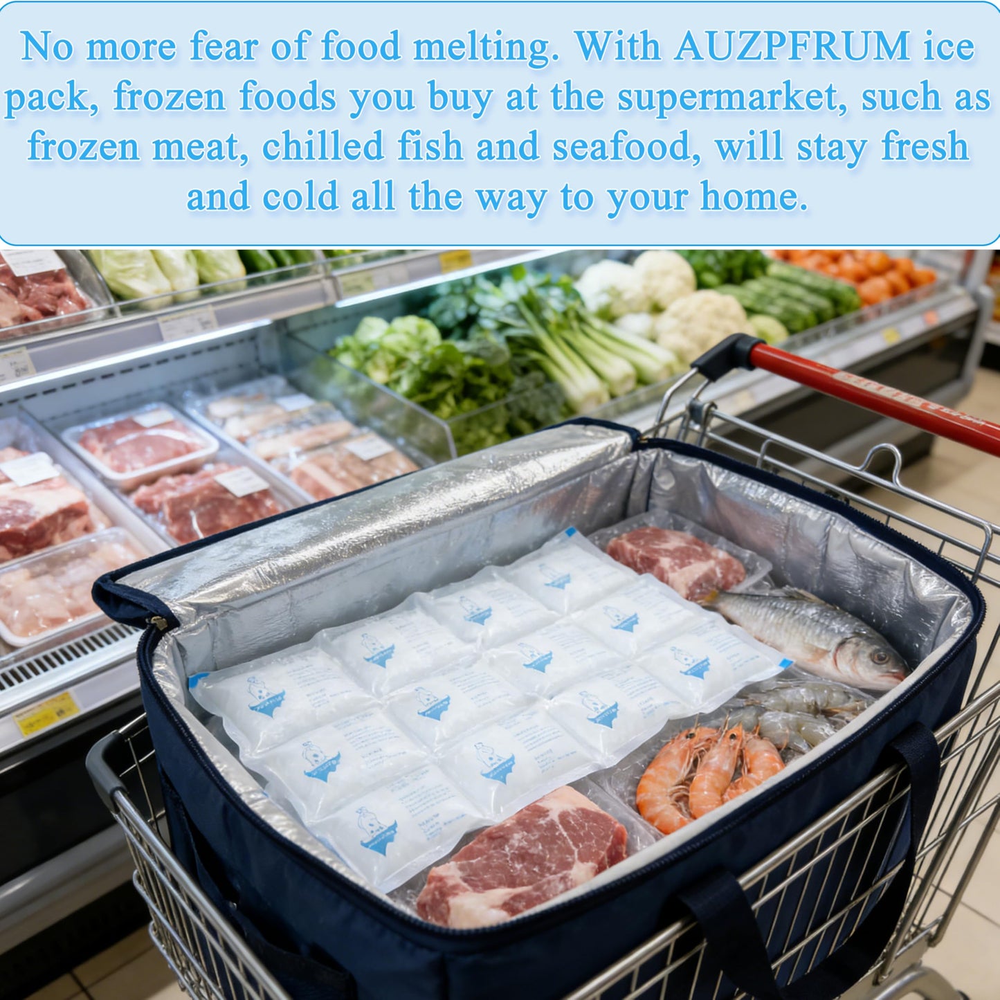 AUZPFRUM Dry Ice Packs for Shipping | 24+ Hour Long Lasting Cold Ice Pack for Coolers | 3 Sheets - 48 Cells | Soak for 25-35 minutes - Expand - Dry - Use after Frozen | Reusable Freezer Block for Food