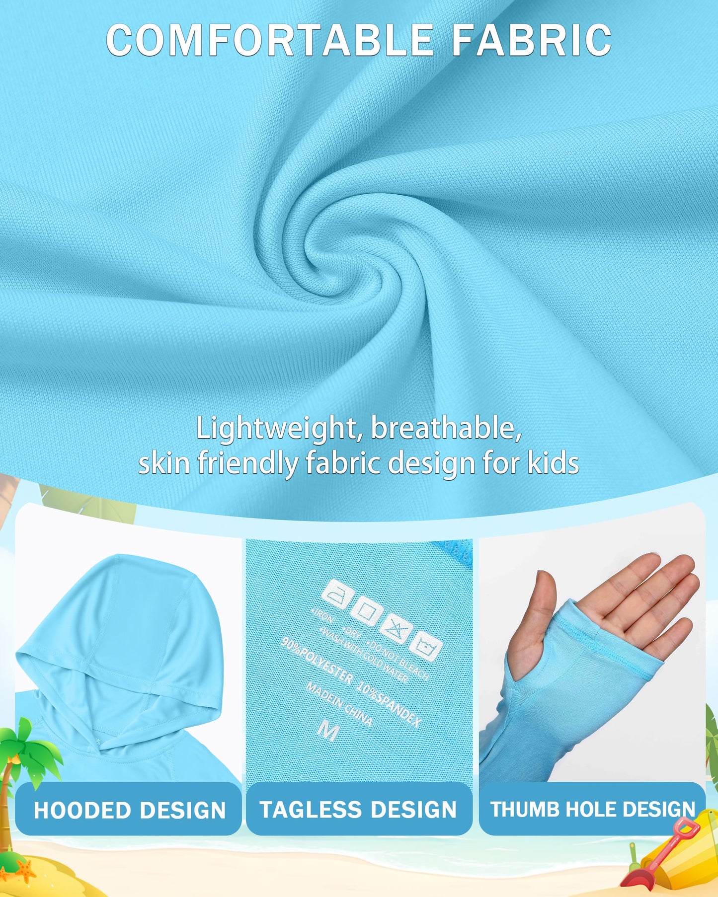 DRONIRING Boys Rash Guard Swim Hoodie, UPF 50+ UV Sun Protection Long Sleeve Fishing Shirt, Kids Youth SPF Water Shirts